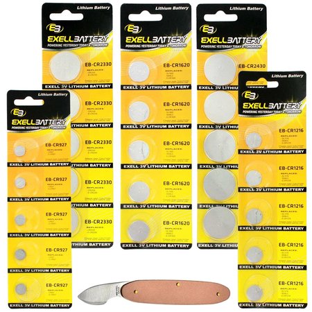 EXELL BATTERY 26pc Essential Batteries Kit CR2430 CR927 CR1216 CR1620 CR2330 & Watch Opener EB-KIT-123